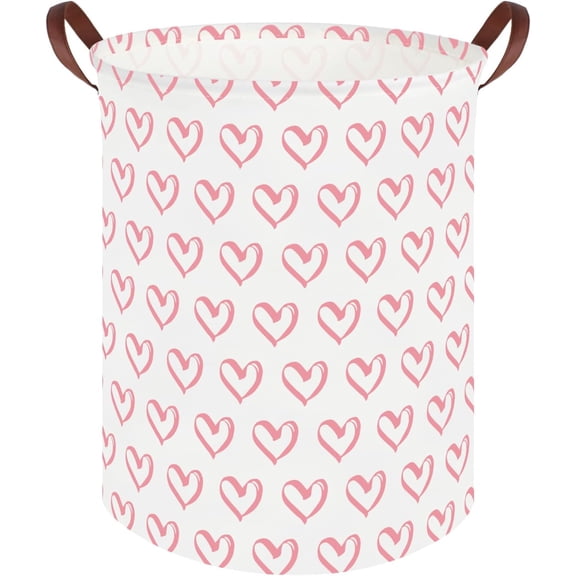 zhanyu-heart Basket Girl hamper Canvas Fabric Collapsible Baby Laundry hamper Toy Organizer,Baby Nursery Home decor Gift Basket(Pink hearts)