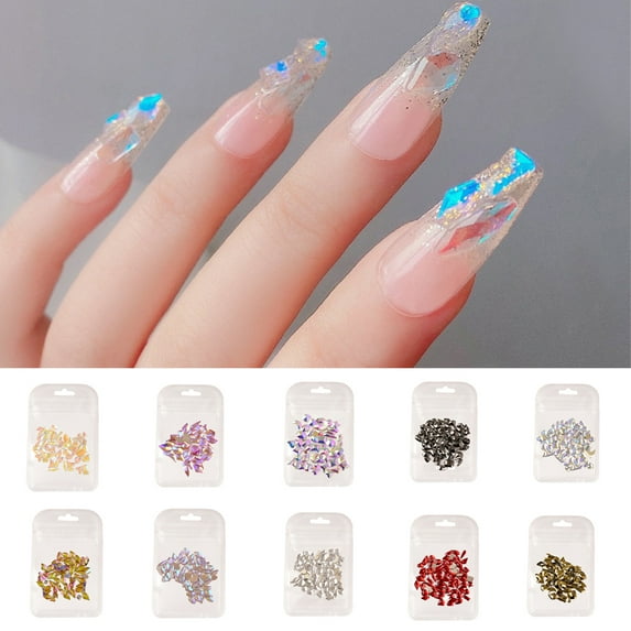 zhaomeidaxi 100Pcs/Set Popular FlatBack Crystals Mix Sizes Multi Shapes Resin Crystal AB Rhinestones For Nail Art Craft 3D Decorations Flat Back Stones Gems Set