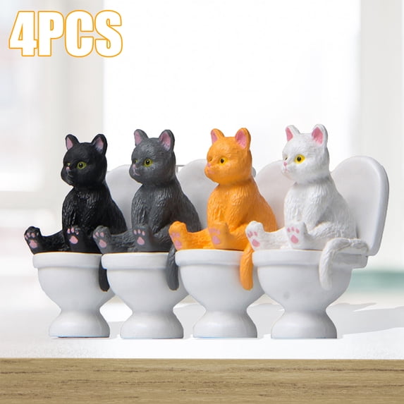 zhaomeidaxi 4PCS Lovely Miniature Toilet Sitting Miniature Cats Animals Kitten Landscape Ornament Decorations Cats Figure Toys Cute Miniature Cat for Home Decor