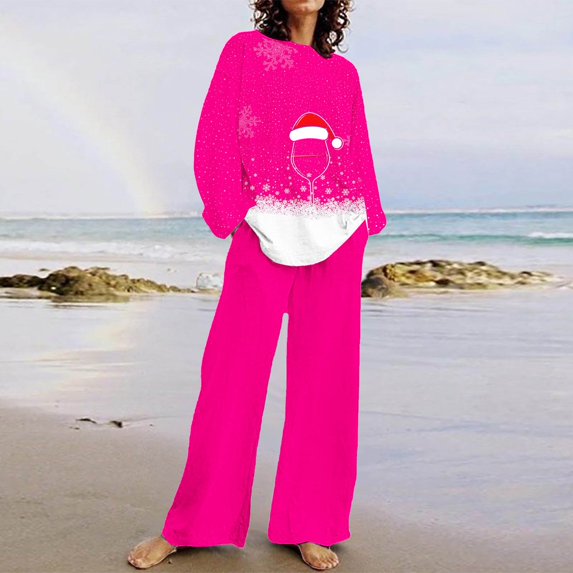 Sevevn Lounge Sets for Women Women's Casual Christmas Printed Long Sleeved Round Neck Top With Pants Set Great Gifts for Less