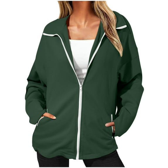 Sevevn Winter Coats for Winter Women's Long Sleeve Hoodie Solid Color Zipper Pocket Drop Shoulder Sleeve Zipper Top Great Gifts for Less