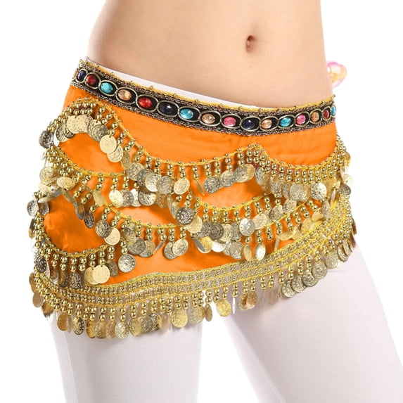 zhi Women's Embellished Belly Dance Skirt - Dance Performance & Events,Orange,Free Size