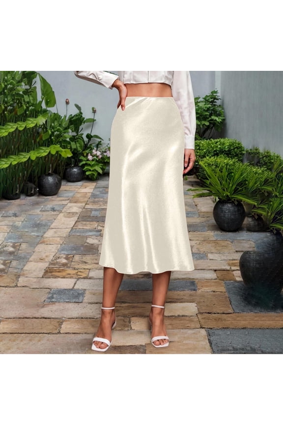 zhi Women's Faux Leather Midi Skirt - Evening Dates & Stylish Outings,Beige,M