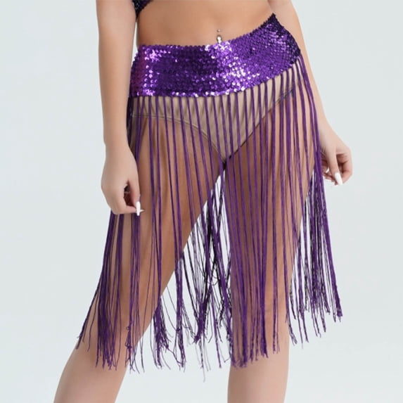 zhi Women's Fringe Belly Dance Performances & Festive Parties Skirt,Purple,Free Size