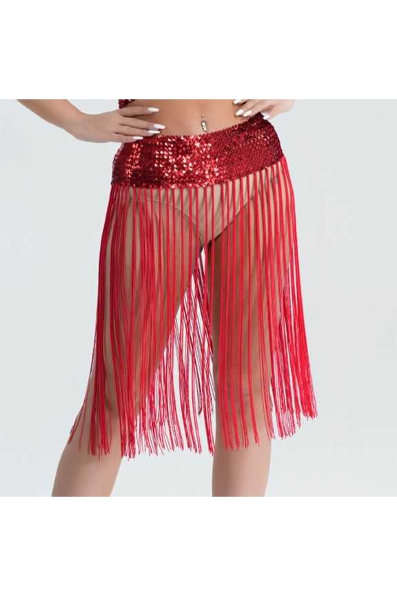 zhi Women's Fringe Belly Dance Performances & Festive Parties Skirt，Red，Free Size