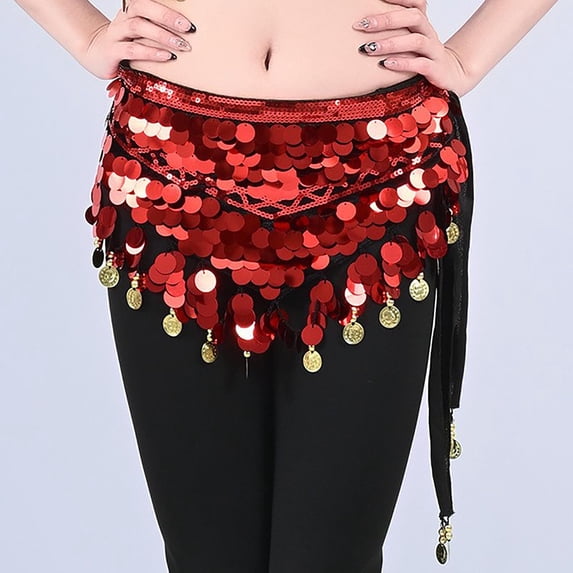 zhi Women's Ornate Belly Dance Waist Skirt - Dance Practice & Events,Red,Free Size