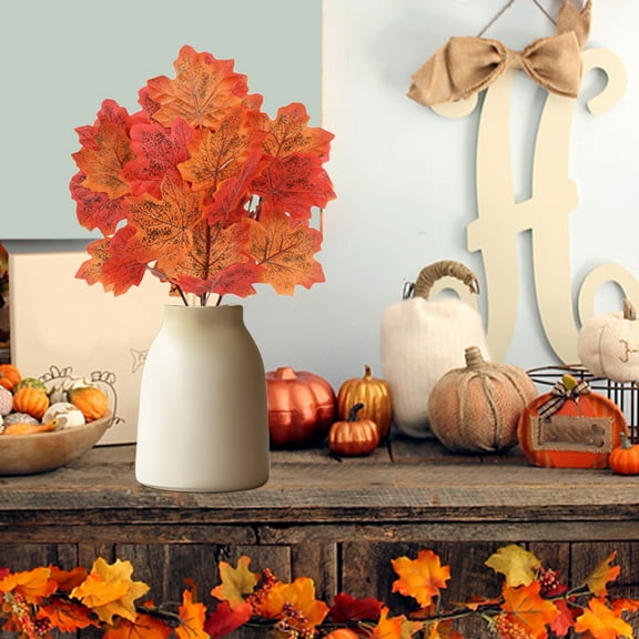zhmrfg Artificial Maple Leaf Branches Fall Foliage, Realistic Fake Autumn Leaves Flexible Stems for Vase Arrangements, Thanksgiving Harvest Decorations Outdoor Porch Yard Party Home Festival Decor