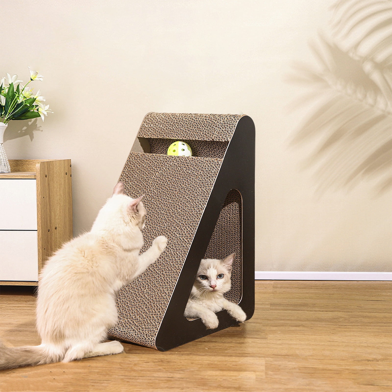 zhmrfg Cats Scratcher Bed Cardboard Triangular Ramp with Interactive Spinning Balls for Indoor Cats Exercise Play Relaxation Sleeping Pad Home Pet Toy Furniture Protector