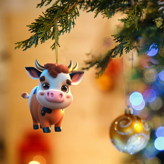 zhmrfg Christmas Decorations-Acrylic Cow Decoration Pendant, Cute Handcrafted Farm Animal Ornament for Christmas Tree, Door, Car Mirror, and Holiday Gift Giving, Perfect for Farmhouse Decor Lovers
