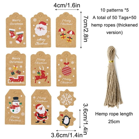 zhmrfg Christmas Tags from Santa Claus, 50/100 Holiday Kraft Tags with Ropes for DIY Wrapping, Festive Gift Tags for Christmas Presents, Cards, Holiday Gifts, Ideal for Holiday Parties Gift Wrapping