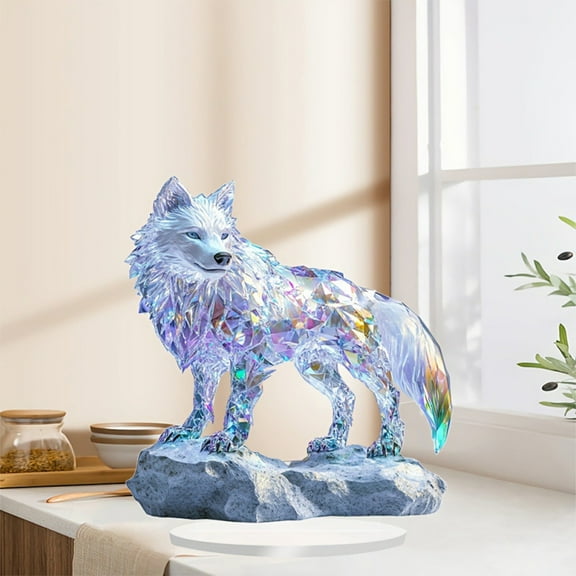 zhmrfg Colorful White Wolf Acrylic 2D Ornament for Home Study, Living Room Desktop Decoration, Bohemian Crystal Wolf Lookout Assembly Prop, Unique Mystical Boho Chic Design for Modern Interiors