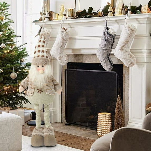 zhmrfg Gray Snowflake Santa Claus Stretch Plush Doll Set Snowman Reindeer Knitted Toy Holiday Christmas Winter Decoration Kids Bedroom Tabletop Gift Festive Seasonal Ornament