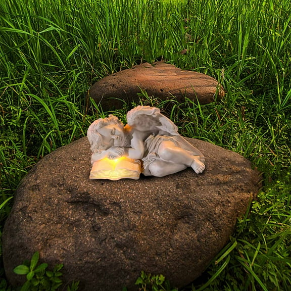 zhmrfg Handcrafted Resin Garden Figurine with Soft LED Light for Patio Yard Indoor Memorial Centerpiece Decorative Sculpture for Outdoor Garden Path Flower Bed Home Decor Gift