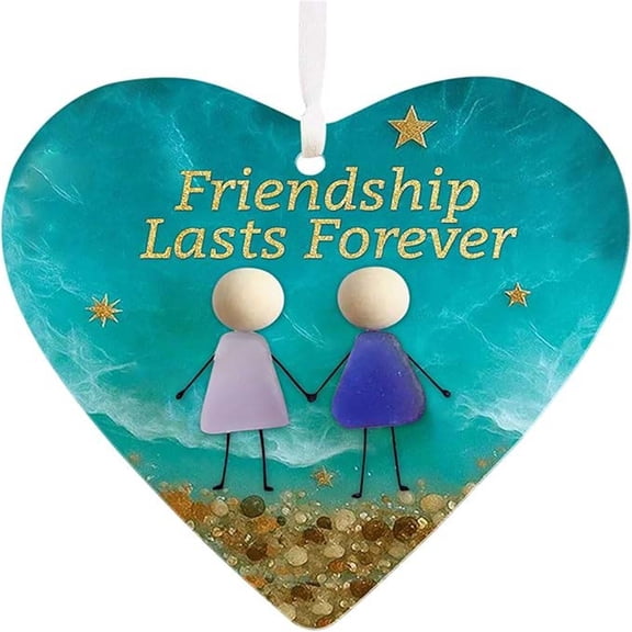 zhmrfg Heart Shaped Sea Glass Friendship Ornament Handmade Eternal Friendship Keepsake Home Decor Gift For Best Friend Anniversary Birthday Valentines Day Decoration For Living Room Bedroom Table