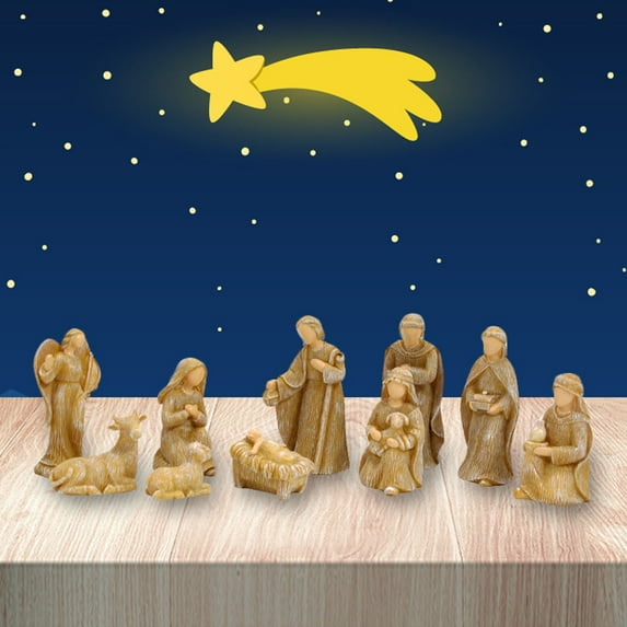 zhmrfg Nativity of Jesus Manger Set Wooden Puzzle Resin Ornaments 10PCS for Home Tabletop Shelf Office Living Room Christmas Holiday Religious Winter Decor with Educational Interactive Fun