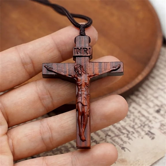 zhmrfg Olive Wood Ebony Pendant 6cm, Hand-Carved Adjustable Hanging Rope Pendant, Comforting Decor for Daily Wear Gift for Those in Difficulty Sick Elderly Children