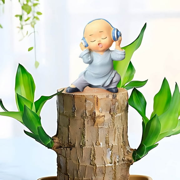 zhmrfg Small Zen Monk Resin Figurine Home Decor Cute Brown Meditation Tabletop Ornament Stress Relief Office Desktop Decoration for Living Room Tea Table Shelf Seasonal Gift