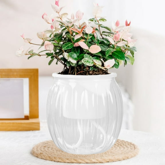 zhmrfg Transparent Hydroponic Flower Pot Small Plastic Self Watering Indoor Outdoor Planter Potted Green Plants Lazy Water Storage Pot Desktop Living Room Bedroom Porch Holiday Home Garden Decor