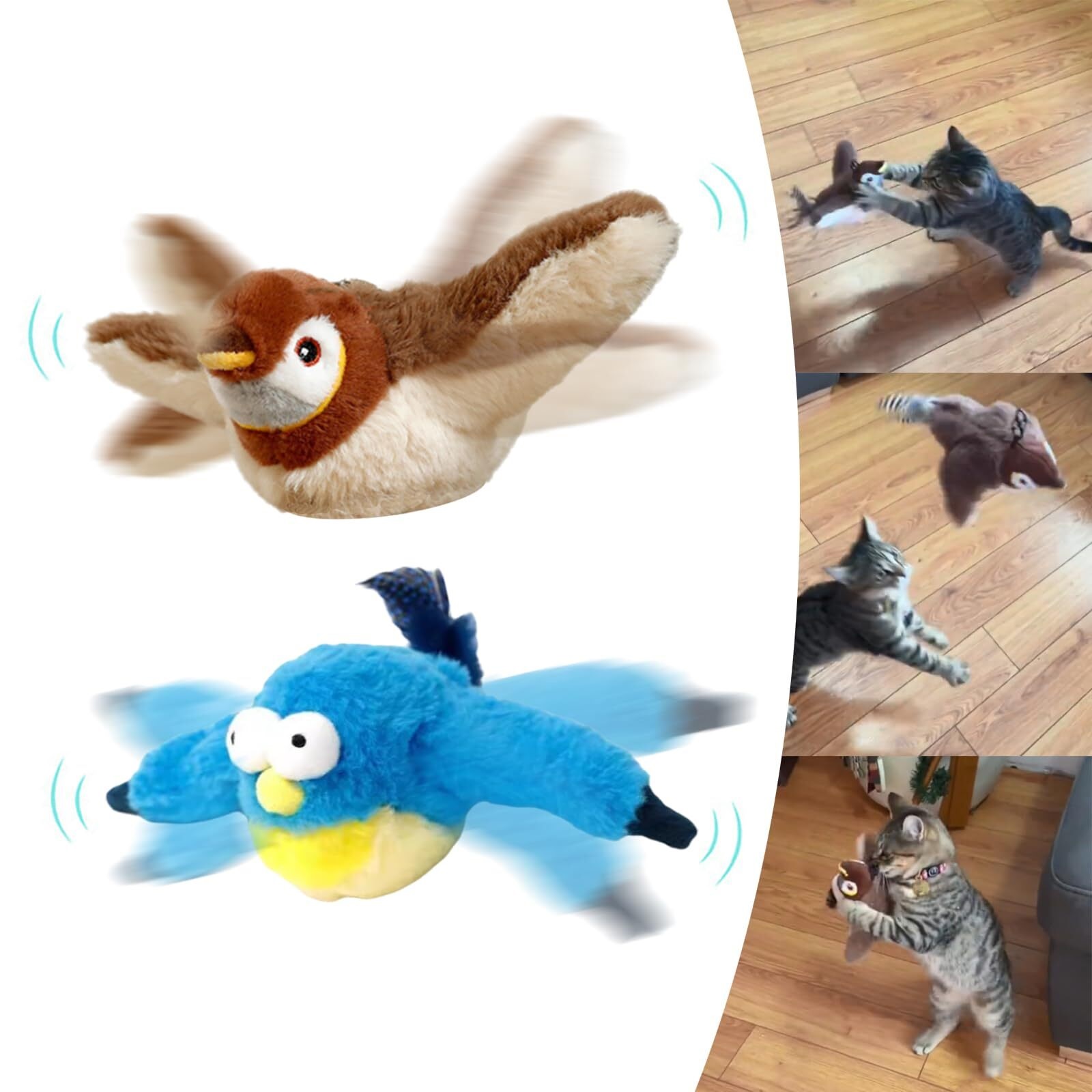 SWZEC Interactive Chirping Bird Cat Toy, Flapping Bird Toy Cat, Uccellino Per Gatti Che Si Muove, Interactive Cat Toy, Gioco Gatto Uccellino Che Vola, (1x Giocattolo - 4
