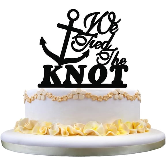 zhongfei Monogram Cake Topper- Cursive We Tied The Knot Cake Topper, Nautical Style Anchor Cake Topper Perfect for Wedding Party