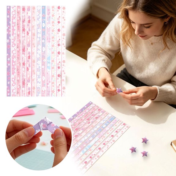 zhonghuayin Back to School Gift for girls Boys 12PC Star Folding Paper Strips Starry Sky Print Handmade Craft Paper For Wish Star Making DIY Art Projects C