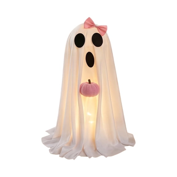 zhonghuayin Halloween Freestanding Illuminated Tabletop Unit,Draped Cover Cutout Face Statue with Rose Tone Bow & Small Round Detail, Internal Lit Vertical Display Piece for Indoor Arrangement