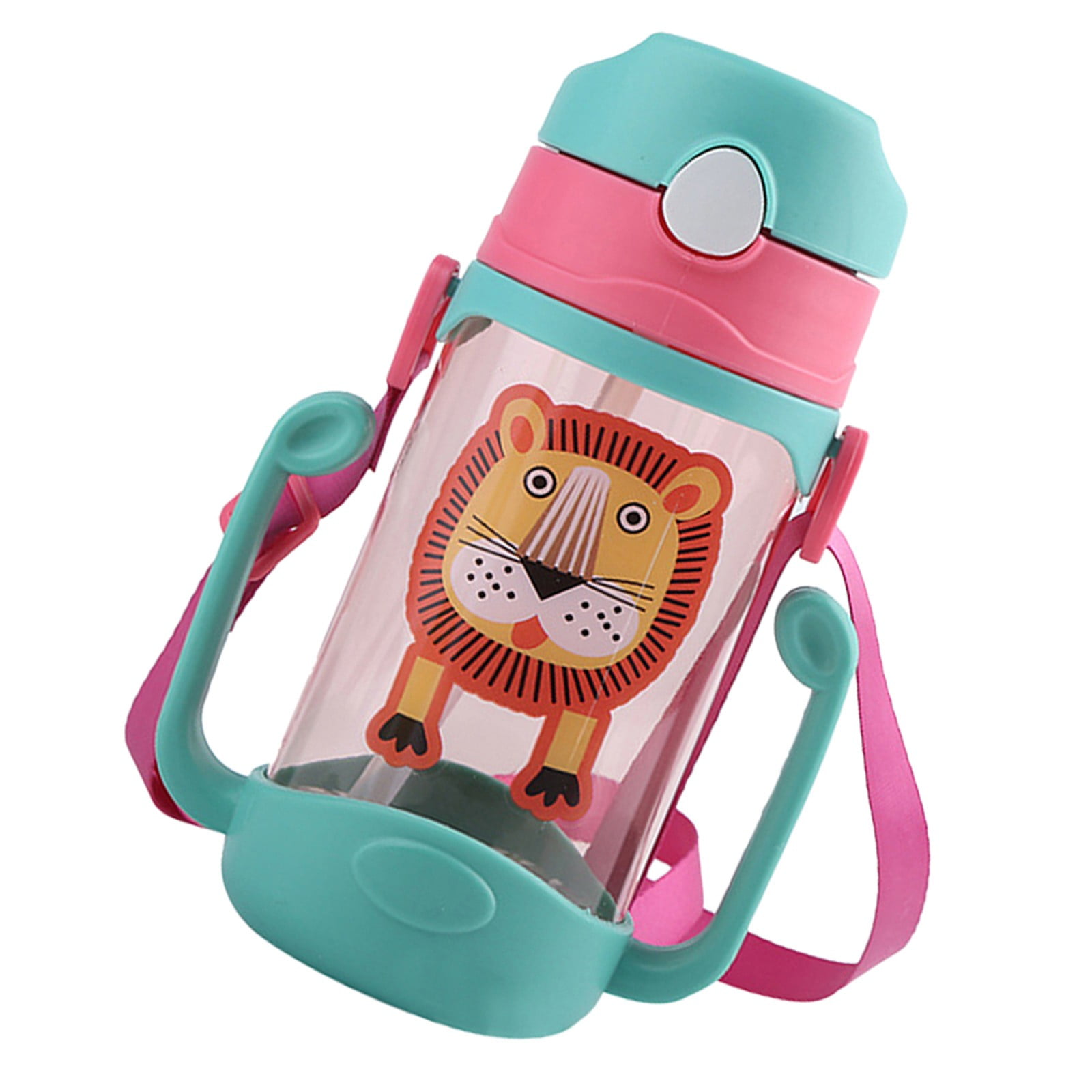 zhonghuaying 1 Pack Cartoon Furry Face Print Water Bottle with Handles, Flip-Top Straw Sippy Cup for Daily Hydration