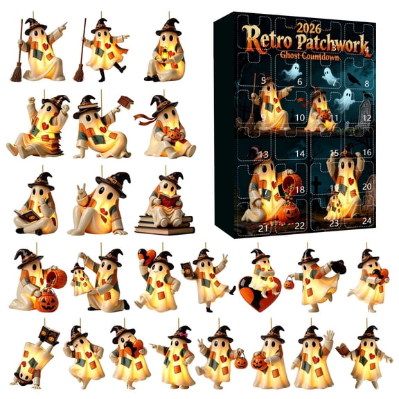 zhonghuaying 1 Pack Halloween 24 Grid Holiday Countdown Carton Patchwork Figure Ornament Set Seasonal Surprise Unboxing Kit Indoor Festive Setting Accessory Style D