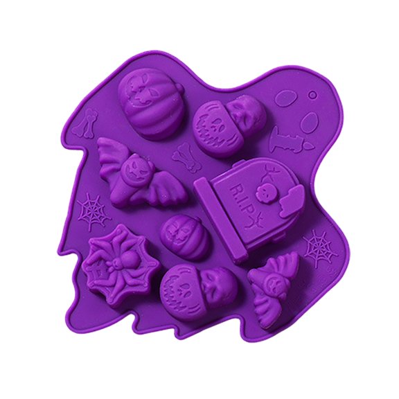 zhonghuaying 1 Pack Halloween Integrated Cavity Embossed Pattern Silicone Baking Tray, Nine-Pattern Whole Plate Food Grade Molding Tray, Halloween Kitchen DIY Confection Forming Tool (1 Pack丨E)