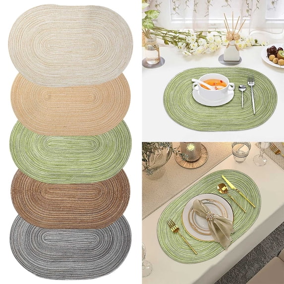 zhonghuaying 1 Pack Oval Woven Placemat, Natural Fiber Dining Table Mat for Kitchen & Everyday Use Green