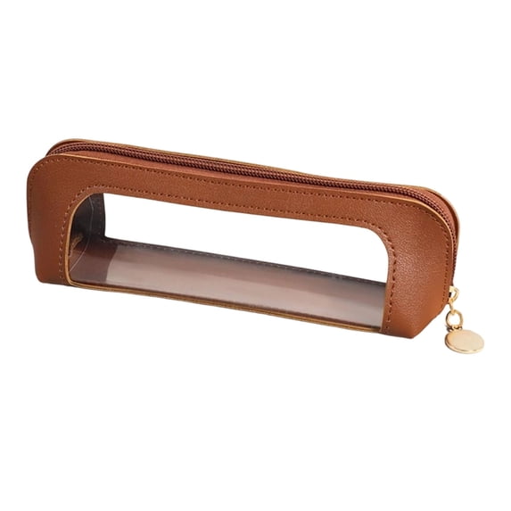 zhonghuaying 1 Pack Transparent Window Cosmetic Pouch Zippered Beauty Storage Bag Portable Travel Makeup Organizer with Multiple Solid Color Selections Brown
