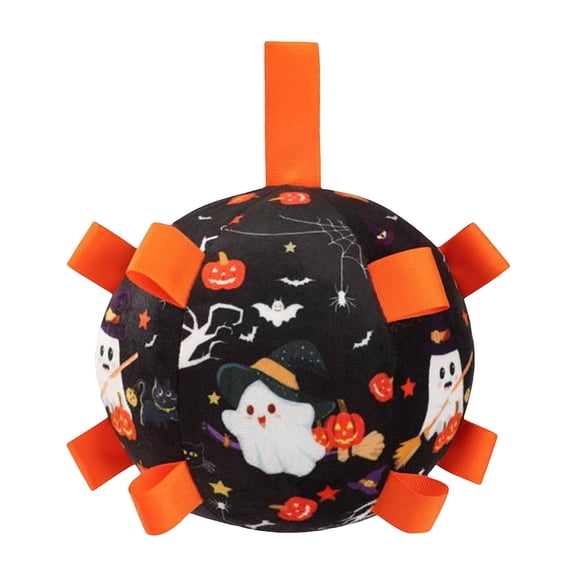 zhonghuaying 1 pack Halloween Bat Seasonal Figure Print Pet Play Sphere, Several Loop Strap Interactive Chew Play Round Seasonal Companion Entertainment Accessory Black