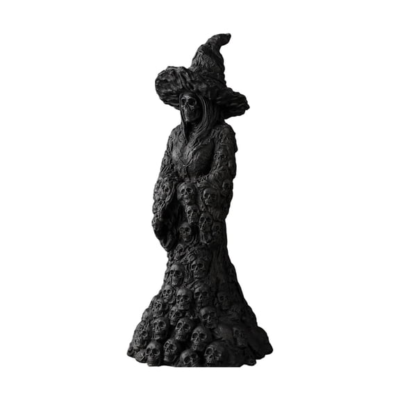 zhonghuaying 1 pack Halloween Resin Craft Vertical Figurine, Pointed Hat Robed Humanoid Statue With Stacked Facial Raised Texture For Indoor Countertop Seasonal Display Ornament Black