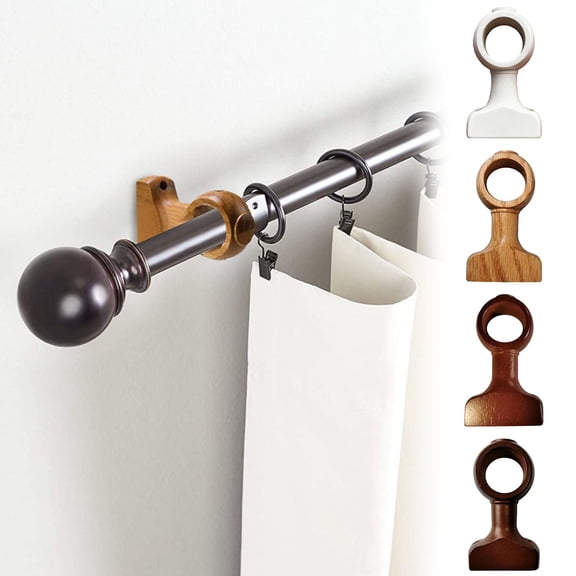 zhonghuaying 1 pack Natural Timber Curtain Rod Support Bracket Circular Through Hole Molded Wall Mount Post Hardware Set 11.5x6.7cm Dimension