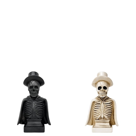 zhonghuaying 2 Pack Halloween Desktop Bust Sculpture Ornament, Top Hat Cloak Torso Outline Statue With Textured Facial Carving & Rib Frame Detail For Gothic Household Countertop Holiday Space Tuning