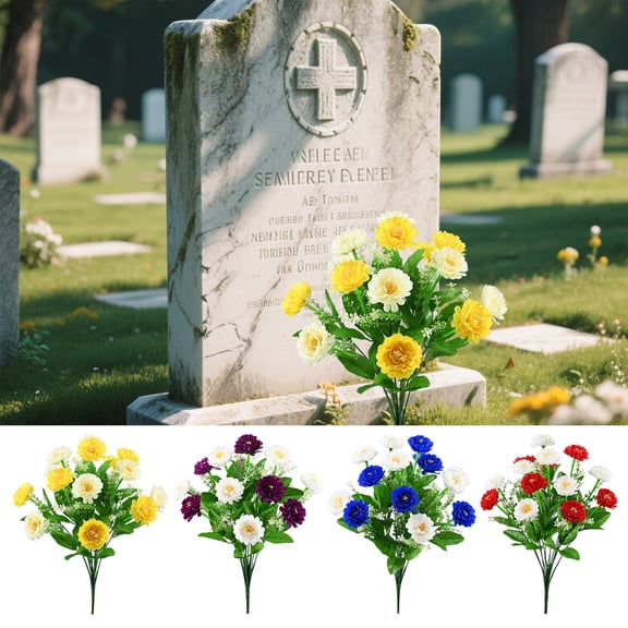 zhonghuaying 4 Pack Artificial Flower Bouquet, 4 Color Options, Realistic Flower Stems with Greenery for Outdoor Display and Decorative Arrangements