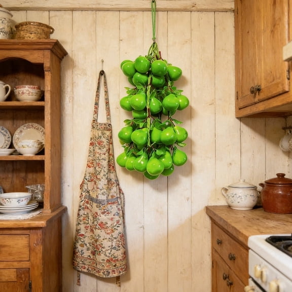 zhonghuaying 5Pcs Artificial Green pear Skewers Fruit String Artificial Lemon Garland Lifelike Fruit Hanging Ornament for Home Kitchen Table Farmhouse Wall Party Decorations