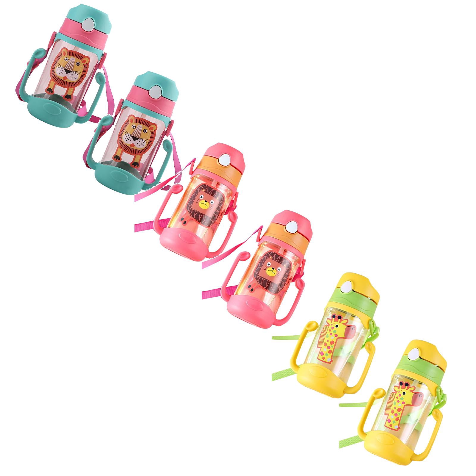 zhonghuaying 6 Pack Colorful Jungle-Themed Water Bottle with Handles, Portable Flip Lid Sippy Cup with Playful Prints