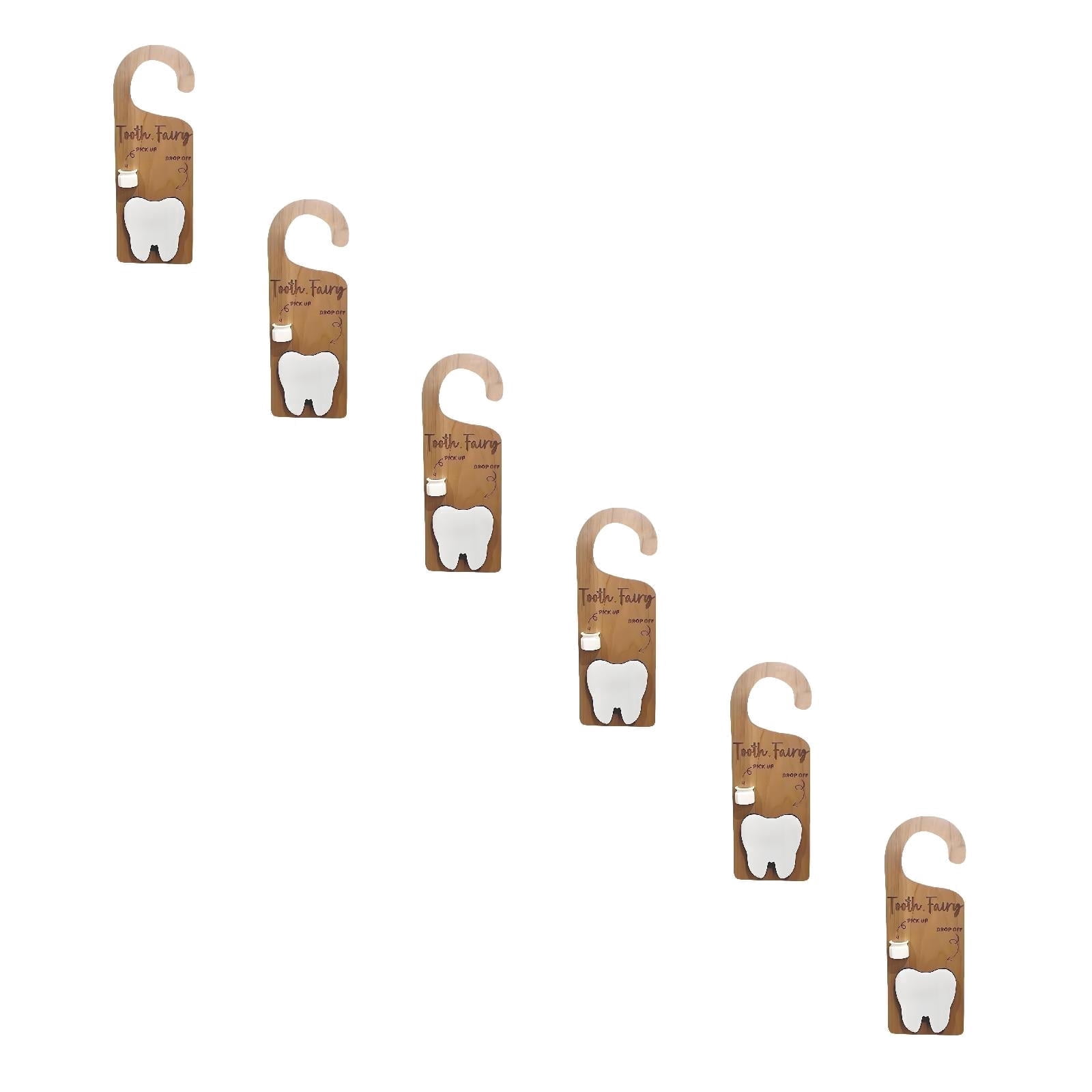 zhonghuaying 6 Pack Wooden Tooth Themed Door Hanger with Pick-Up Container, Keepsake Holder, Bedroom Decorative Hanging Sign for Tooth Collecting