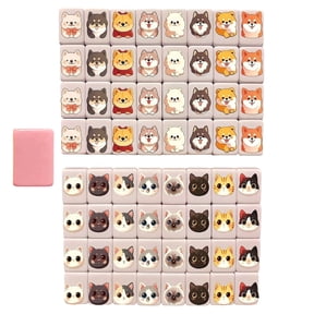 zhonghuaying 64-Pc Animal Themed Mahjong Tile Set: 24mm Mini Pet Pattern Matching Game for Parties & Travel - Portable Social Game for & Adults