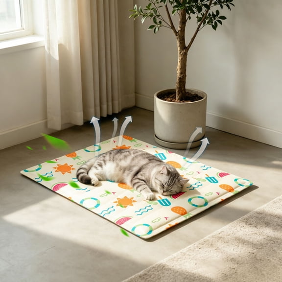 zhonghuaying 70×55cm Bear Pattern Quilted Pet Rest Mat, Vertical Channel Embossed Pet Laying Pad, Edge Sealed Breathable Pet Rest Base for Companion Animal Indoor Outdoor Resting