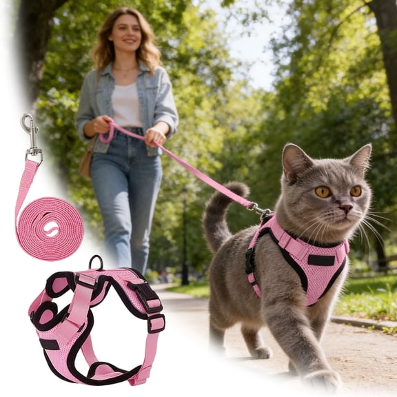 zhonghuaying Cat Car Harness,Cat Harness and Leash Set,Soft and Breathable Vest with Reflective Strip,Anti Escape Adjustable Cat Harness,Easy to Wear for Cats Walking and Traveling,Pink,S