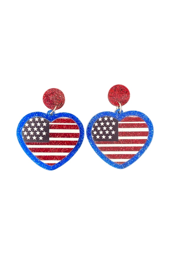 Glitter Edged Heart Cut Nation Flag Patterned Drop Earring, Distinct Red White Tone Detail Nation Flag Patterned Ear Drop For Daily And Festival Wear Collocation (Heart)