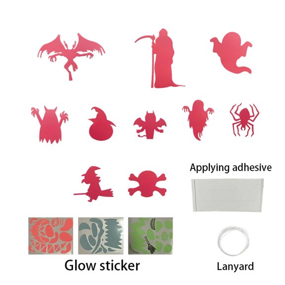 zhonghuaying Halloween Assorted Pattern Light Absorbing Pasteable Decal With Stick Strip And Hanging Cord Combined Wall Mounted Scene Layout Set Pink