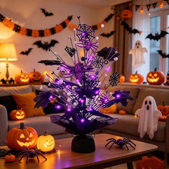 zhonghuaying Halloween Net Texture Limb Adornment Leaf Piece With Glowing Insert Vertical Bundle Form Desktop Vibe Setting Display Item Purple