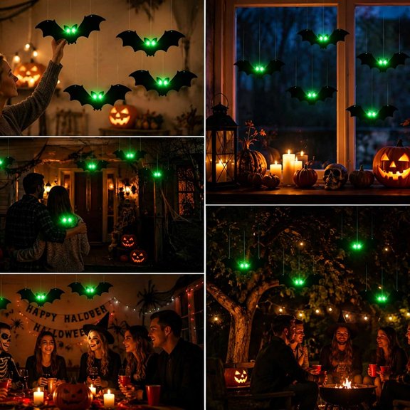zhonghuaying Halloween Winged Outline Hanging Ornament Pack,12-Piece Cutout Pendant Set With Tiny Purple LED Eye Light Module,Fastening Ring And Stick Pad Sheet For Ceiling Wall Suspended Layout A