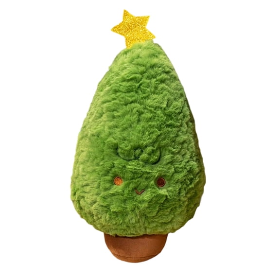 zhonghuaying Holiday Tree Shaped Stuffed Form 30cm Height Glitter Star Topper Stitched Facial Mark Potted Base Winter Interior Festive Soft Display Pillow Green
