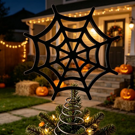zhonghuaying Hollow Cut Net Pattern Tree Top Finishing Piece with Flexible Coil Base Seasonal Tree Peak Mounted Item for Indoor Tree Tip Installation Holiday Tabletop Tree End Attachment