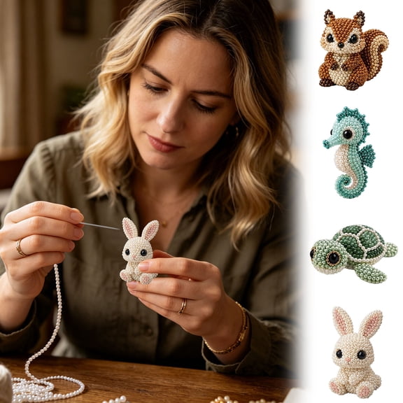zhonghuaying One Pack Animal Bead Craft Bundle Hand Thread Figure Build Supply Squirrel Aquatic Creature Tortoise Rabbit Shaped Handmade Figure Assembly Kit for Leisure Desk Handiwork D