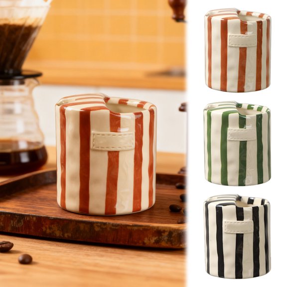 zhonghuaying Striped Ceramic Coffee Mug, Unique Bag-Shaped Cup, Hand-Painted Drinkware with Textured Details Green